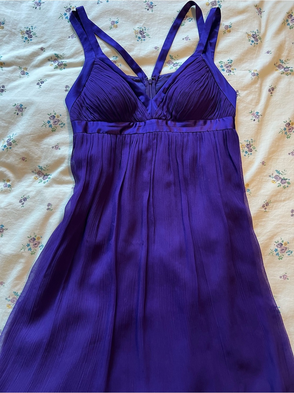 Donna Morgan Deep Purple Vintage Pleated Chemise with Double Straps